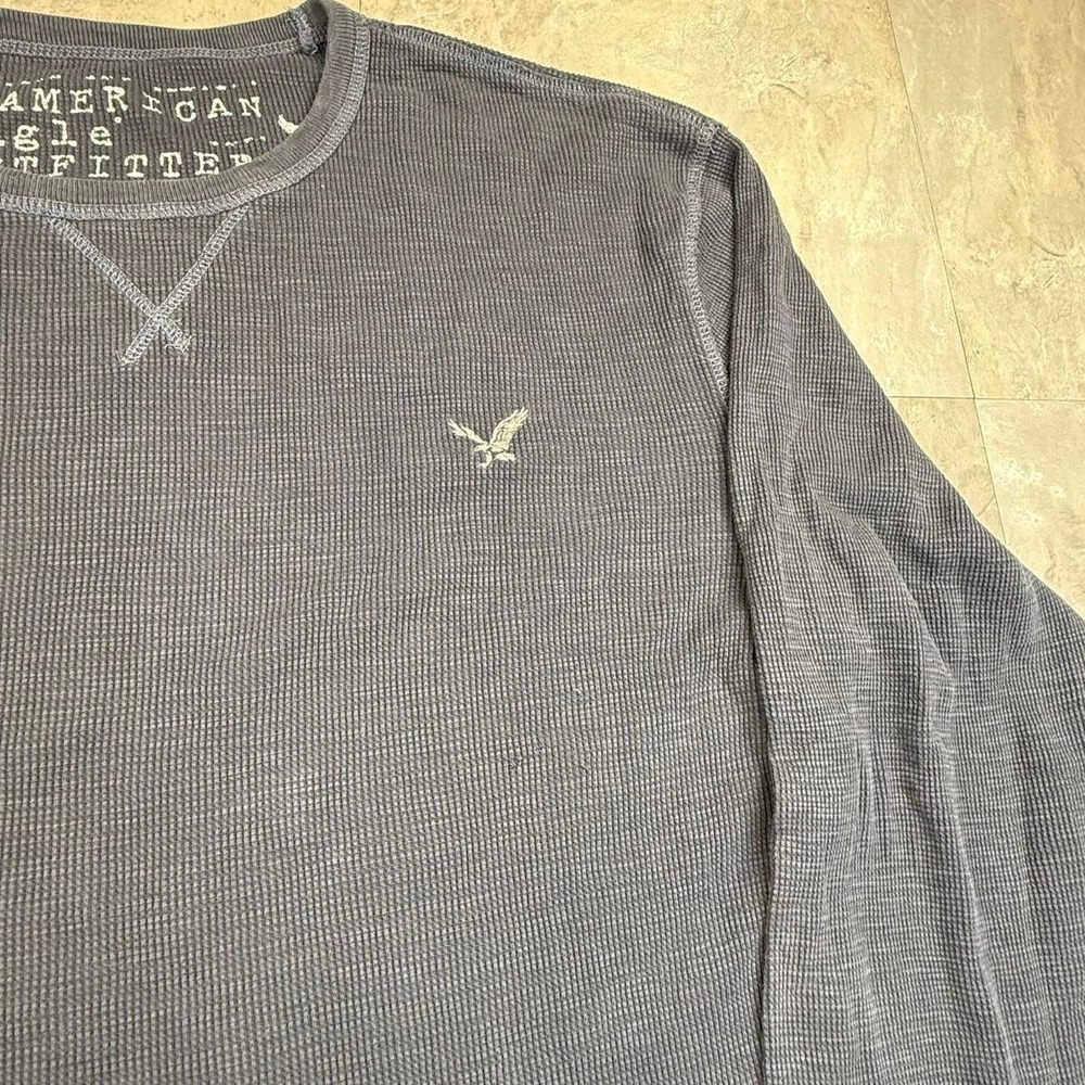 Y2K faded navy long sleeve thermal waffle knit - Picture 2 of 8